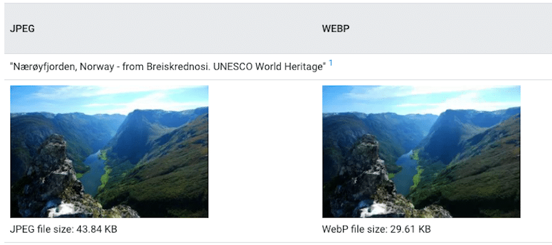 WebP offers same quality but smaller file size